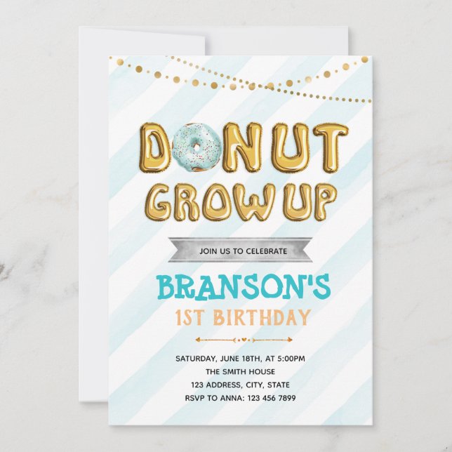 Donut grow up boy party invitation (Front)