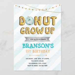 Donut grow up boy party invitation