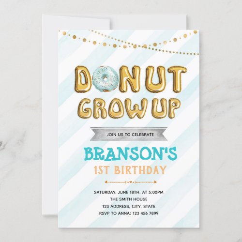 Donut grow up boy party invitation