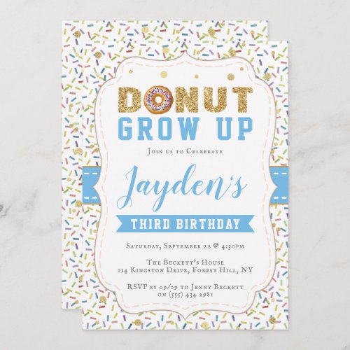 Donut Grow Up Boys Any Age Birthday Invitations
