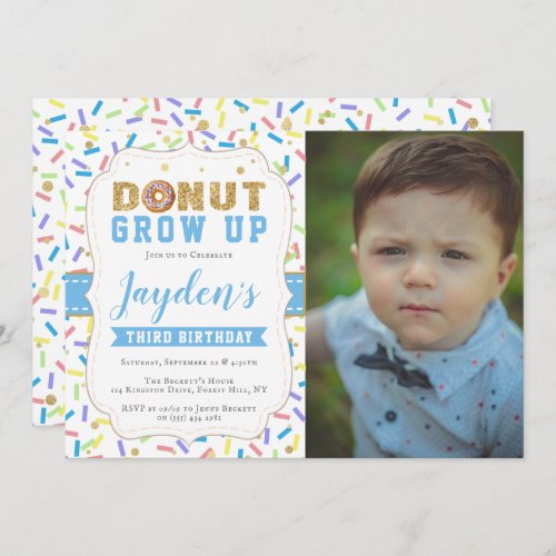 Donut Grow Up Boys Any Age Birthday Invitations