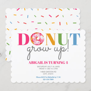 Donut Grow Up Cute Birthday sprinkles party kids Invitation