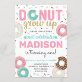 Donut Grow Up 5x7 Birthday Party Invitation with Blank Envelopes or DI –  Nesting Project LLC