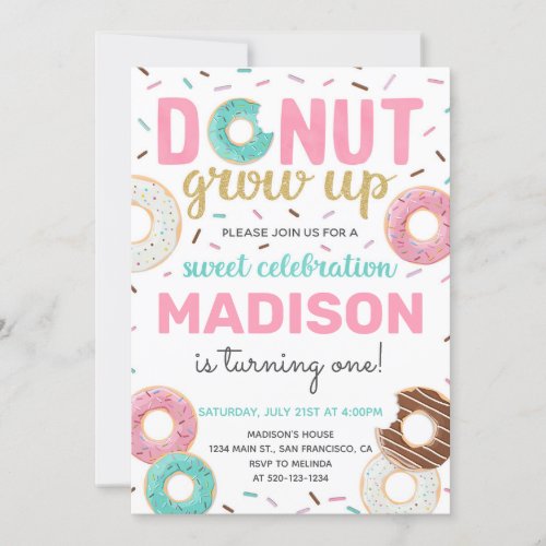 Donut Grow Up Donut Birthday Invitation