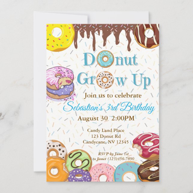 "Donut Grow Up" Donut Birthday Invitation (Front)
