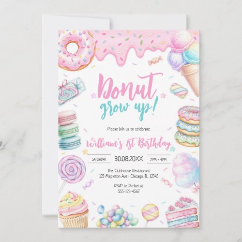 Donut Grow Up Donut Birthday Party Invitation