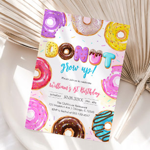 Donut Grow Up Donut Birthday Party Invitation
