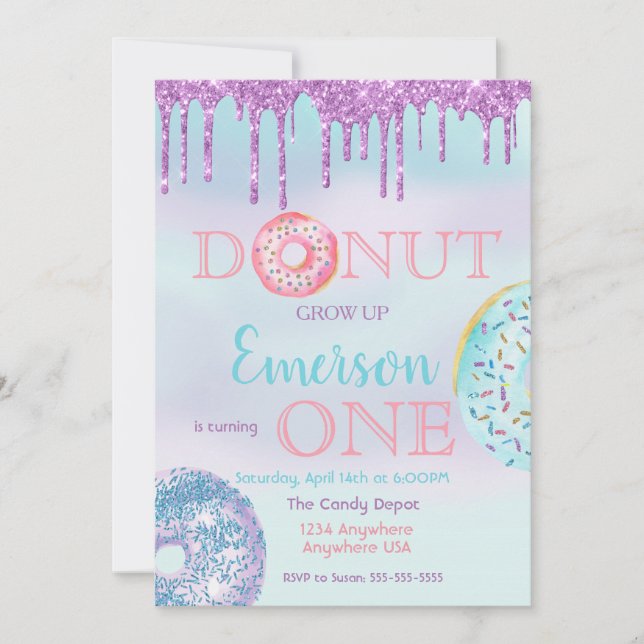 Donut, grow up. Donut Birthday Party Invitation (Front)