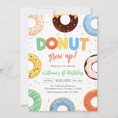 Donut Grow Up Donut Boy Birthday Party Invitation