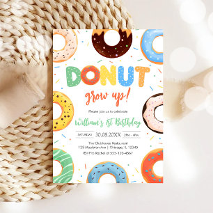 Donut Grow Up Donut Boy Birthday Party Invitation