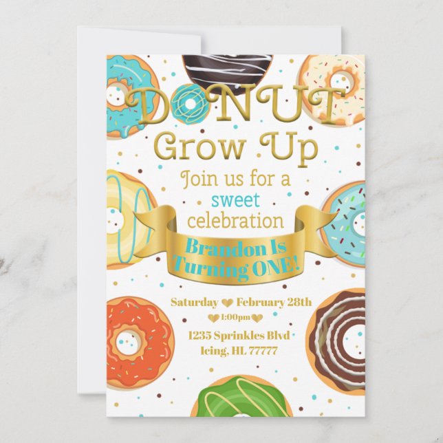 Donut Grow Up Donut Boy or Girl Birthday Party Invitation (Front)