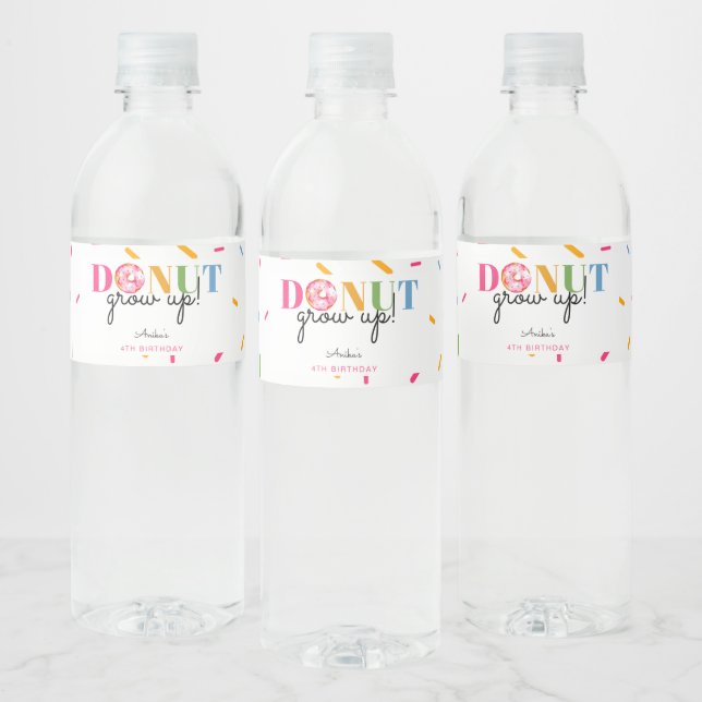Donut Grow Up Doughnut Birthday cute sprinkles Water Bottle Label (Bottles)