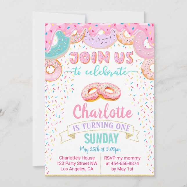 Donut Grow Up Doughnut Birthday invitation (Front)