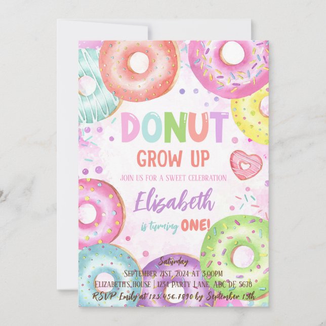 Donut Grow Up Doughnut Birthday Invitation (Front)