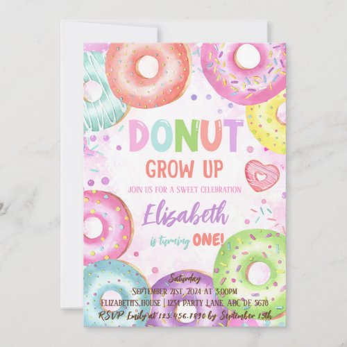 Donut Grow Up Doughnut Birthday Invitation