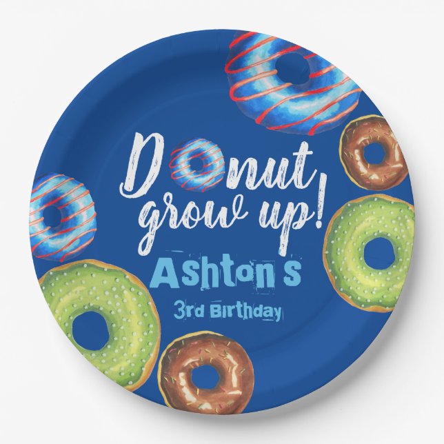 Donut Grow Up Doughnut Personalized Birthday Party Paper Plates (Front)