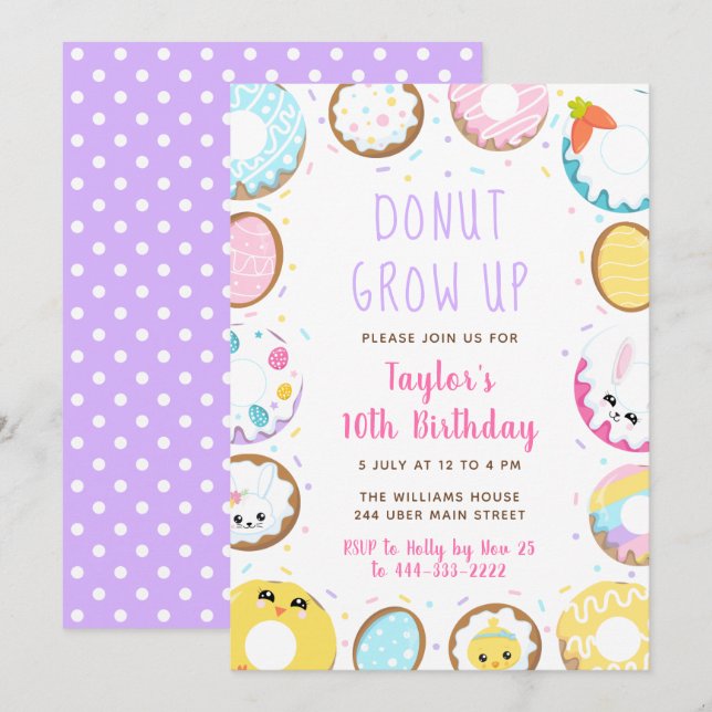 Donut Grow up Easter Birthday Party Invitation (Front/Back)
