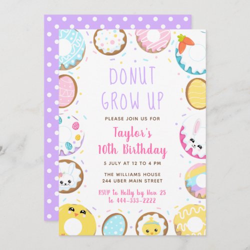 Donut Grow up Easter Birthday Party Invitation
