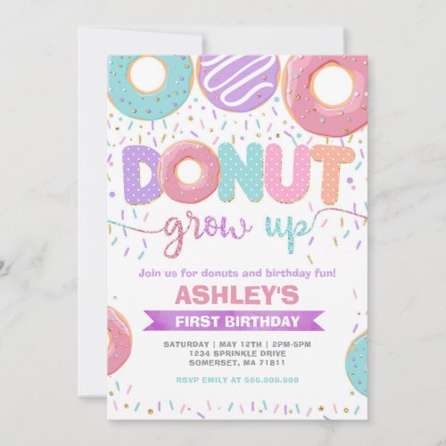 Donut Grow Up First 1st Birthday Invitation