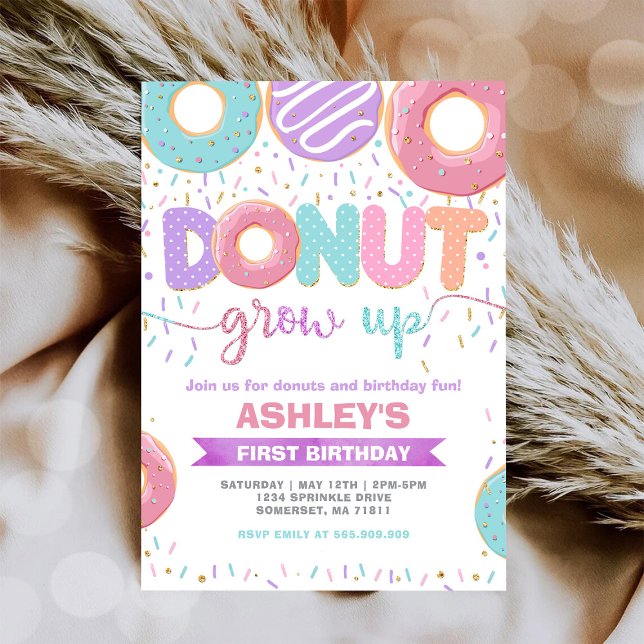 Donut Grow Up First 1st Birthday Invitation (Creator Uploaded)