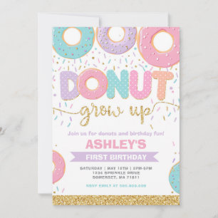 Donut Grow Up First 1st Birthday Invitation
