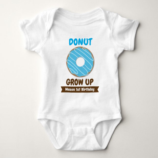 Donut Grow Up First Birthday Boy Name Baby Bodysuit (Front)