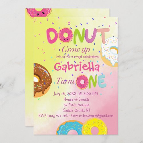 DONUT Grow Up First Birthday Party Invitation