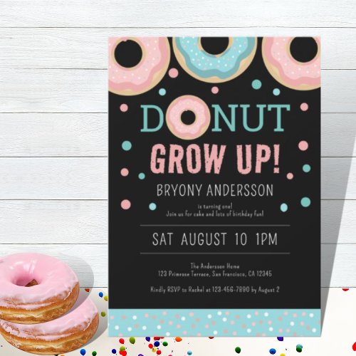 Donut Grow Up First Birthday Party   Invitation