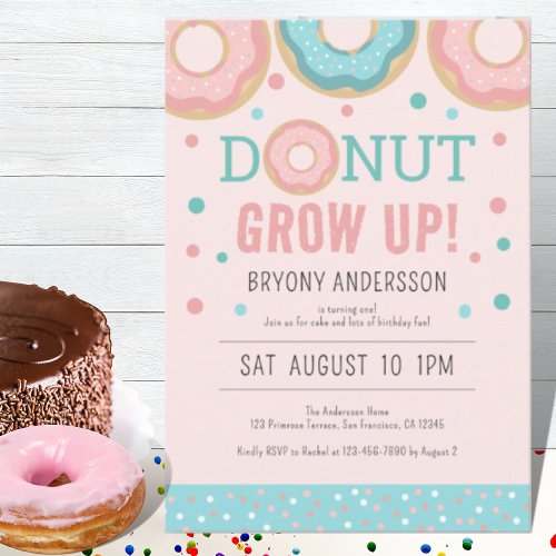 Donut Grow Up First Birthday Party   Invitation