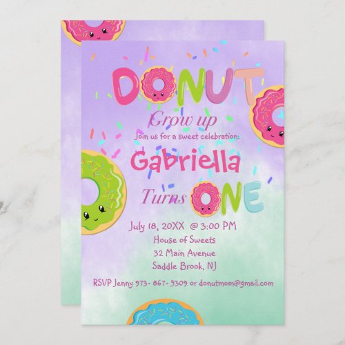 DONUT Grow Up First Birthday Party Invitation