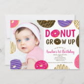 Donut grow up fun cute photo 1st birthday invitation | Zazzle