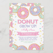 Donut Grow Up Girl Birthday Invitation Pink (Front/Back)