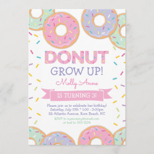 Donut Grow Up Girl Birthday Invitation Pink