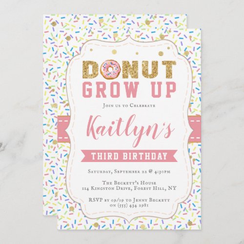 Donut Grow Up Girls Any Age Birthday Invitations