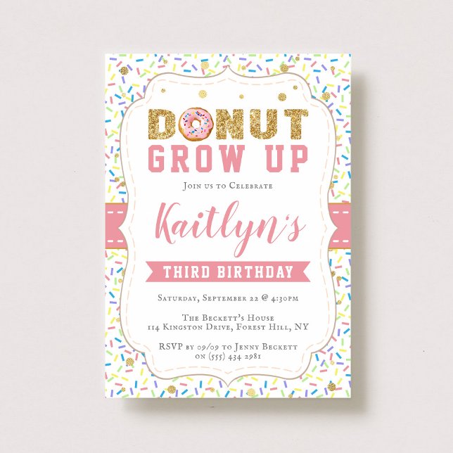 Donut Grow Up Girls Any Age Birthday Invitations (Creator Uploaded)