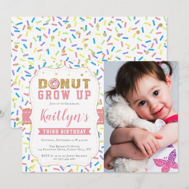 Donut Grow Up Girls Any Age Birthday Invitations (Front/Back)