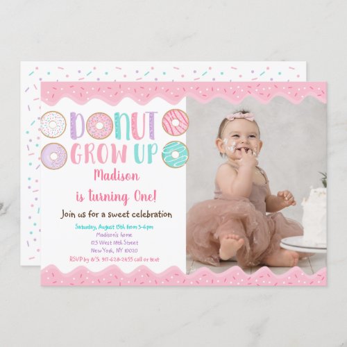 Donut Grow Up Girls Birthday Invitation