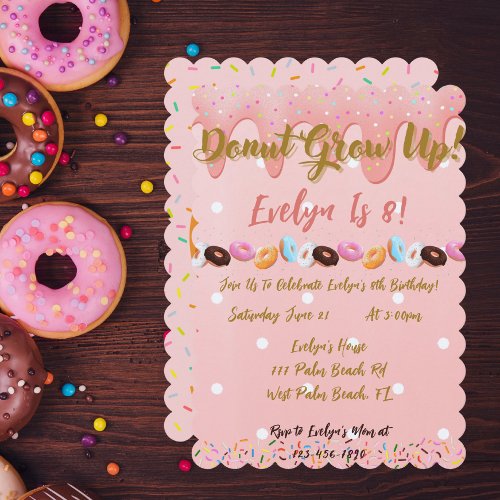 Donut Grow Up Girls Donut Themed Birthday Party  Invitation