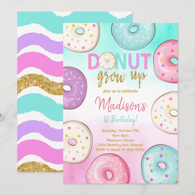 Donut Grow Up Kids Birthday Invitation (Front/Back)