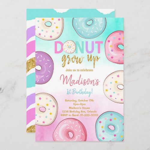 Donut Grow Up Kids Birthday Invitation