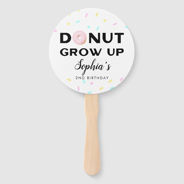 Donut Grow Up Kids Birthday Party Hand Fan (Front)