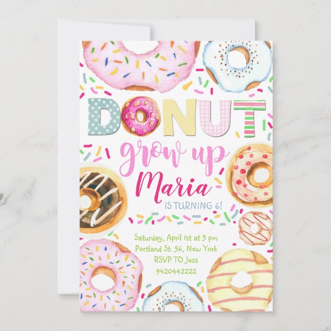 Donut grow up Kids Doughnut Birthday Invitation  (Front)