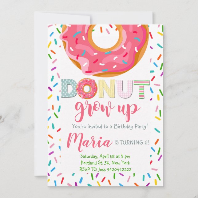 Donut grow up Kids Doughnut Birthday Invitation  (Front)