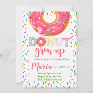 Donut grow up Kids Doughnut Birthday Invitation