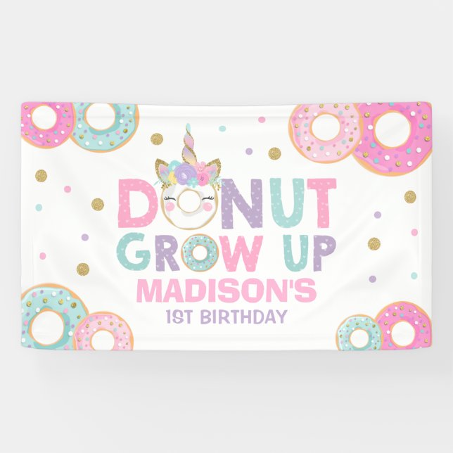 Donut Grow Up Party Banner Donut & Unicorn Party (Horizontal)