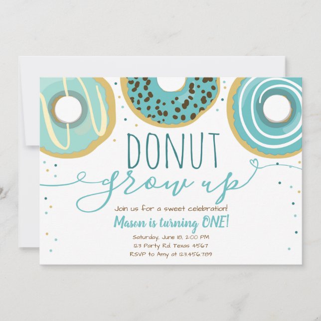 Donut grow up party Blue Boy First Birthday Invitation (Front)
