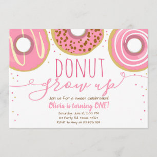 Donut grow up party Girl Pink Birthday Invitation