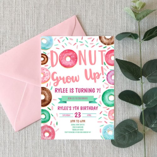 Donut Grow Up Themed Birthday Party Invitation