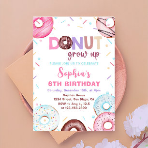 Donut Grow Up Watercolor Donut Birthday Invitation