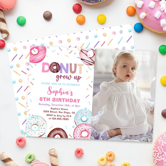 Donut Grow Up Watercolor Donut Birthday Invitation (Creator Uploaded)